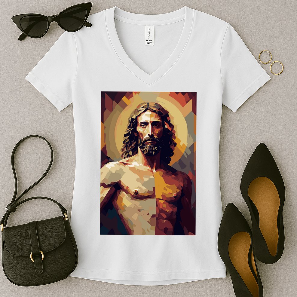 Jesus Christ Stained Glass Art Women's V-Neck T-Shirt