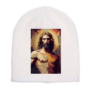 Jesus Christ Stained Glass Art Short Acrylic Beanie