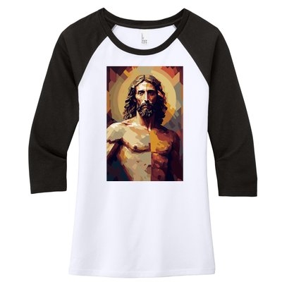 Jesus Christ Stained Glass Art Women's Tri-Blend 3/4-Sleeve Raglan Shirt