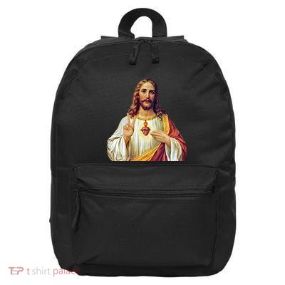 Jesus Christ Sacred Heart Peace Sign Portrait 16 in Basic Backpack
