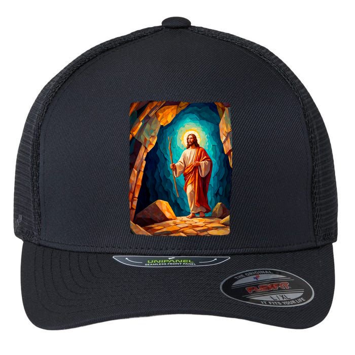 Jesus Christ Scene Portrait Flexfit Unipanel Trucker Cap