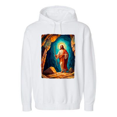 Jesus Christ Scene Portrait Garment-Dyed Fleece Hoodie