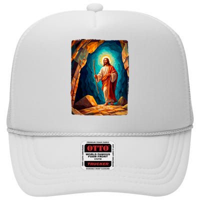 Jesus Christ Scene Portrait High Crown Mesh Back Trucker Hat