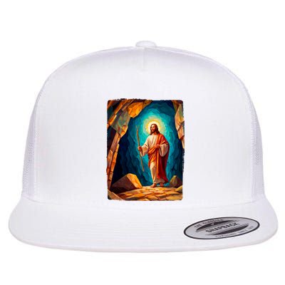 Jesus Christ Scene Portrait Flat Bill Trucker Hat