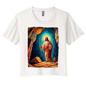 Jesus Christ Scene Portrait Women's Crop Top Tee