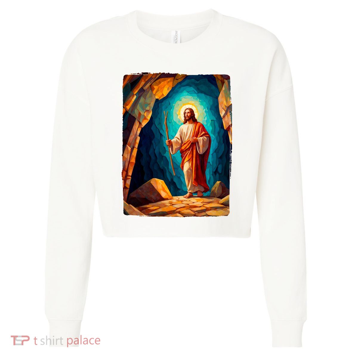 Jesus Christ Scene Portrait Cropped Pullover Crew