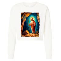 Jesus Christ Scene Portrait Cropped Pullover Crew