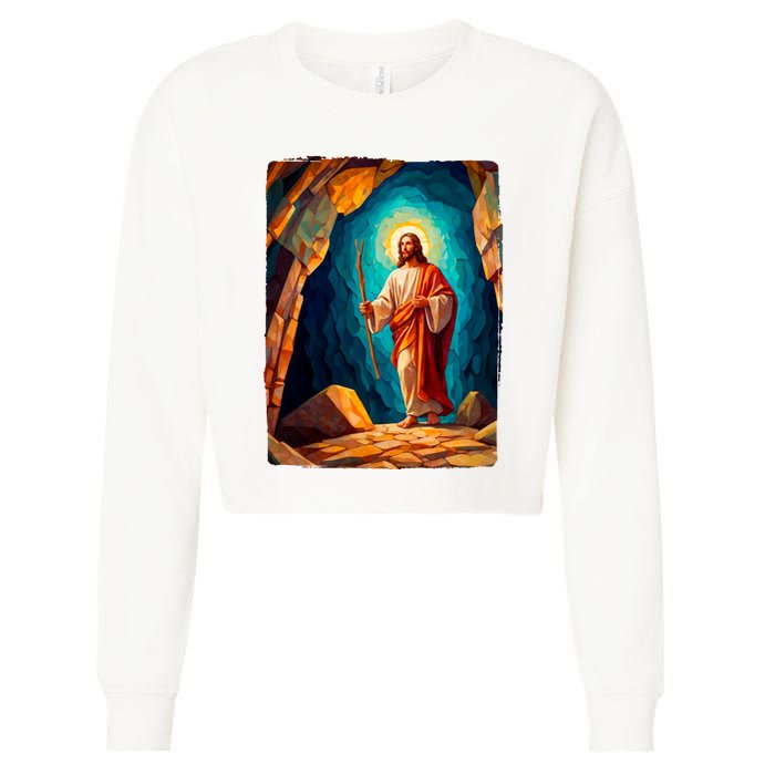 Jesus Christ Scene Portrait Cropped Pullover Crew