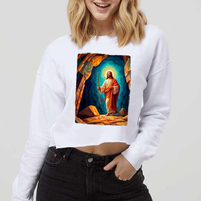 Jesus Christ Scene Portrait Cropped Pullover Crew