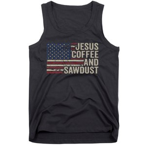 Jesus Coffee & Sawdust Christian Carpenter Woodworking Usa Tank Top