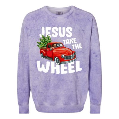 Jesus Christ Take The Wheel Red Truck Christmas Christian Colorblast Crewneck Sweatshirt