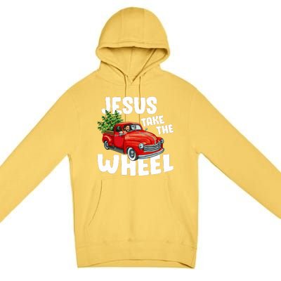 Jesus Christ Take The Wheel Red Truck Christmas Christian Premium Pullover Hoodie