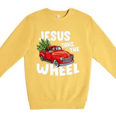 Jesus Christ Take The Wheel Red Truck Christmas Christian Premium Crewneck Sweatshirt