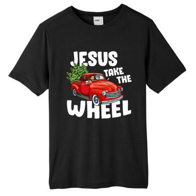 Jesus Christ Take The Wheel Red Truck Christmas Christian Tall Fusion ChromaSoft Performance T-Shirt