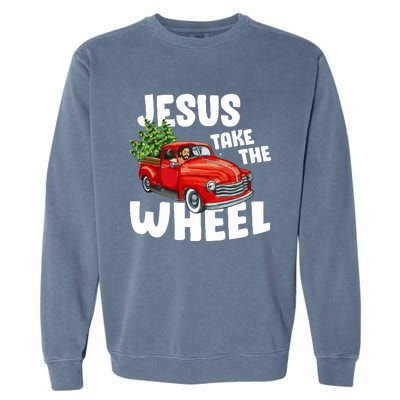 Jesus Christ Take The Wheel Red Truck Christmas Christian Garment-Dyed Sweatshirt