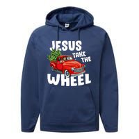 Jesus Christ Take The Wheel Red Truck Christmas Christian Performance Fleece Hoodie