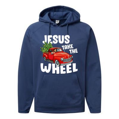 Jesus Christ Take The Wheel Red Truck Christmas Christian Performance Fleece Hoodie