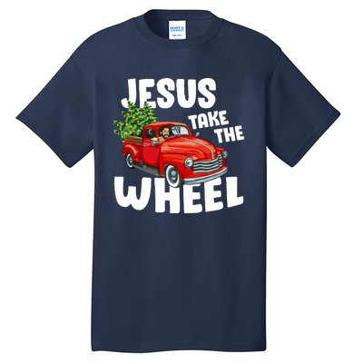 Jesus Christ Take The Wheel Red Truck Christmas Christian Tall T-Shirt