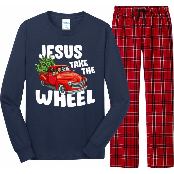 Jesus Christ Take The Wheel Red Truck Christmas Christian Long Sleeve Pajama Set