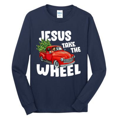 Jesus Christ Take The Wheel Red Truck Christmas Christian Tall Long Sleeve T-Shirt