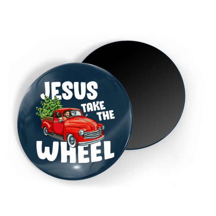 Jesus Christ Take The Wheel Red Truck Christmas Christian Magnet