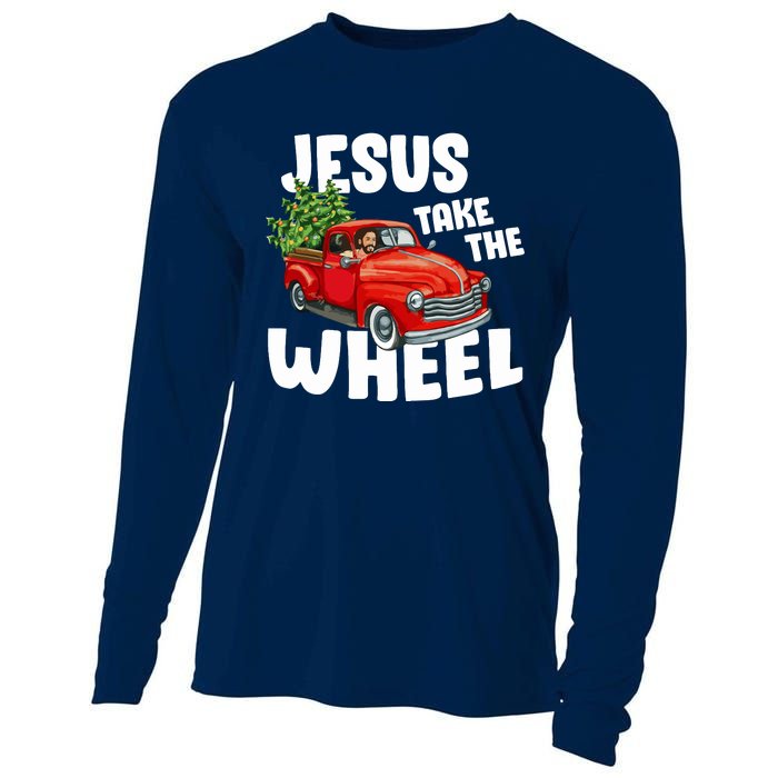 Jesus Christ Take The Wheel Red Truck Christmas Christian Cooling Performance Long Sleeve Crew