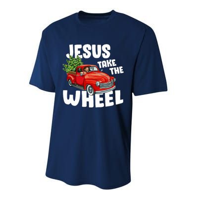 Jesus Christ Take The Wheel Red Truck Christmas Christian Performance Sprint T-Shirt