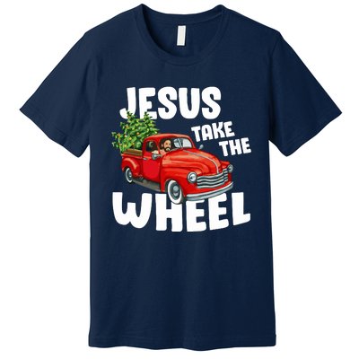 Jesus Christ Take The Wheel Red Truck Christmas Christian Premium T-Shirt