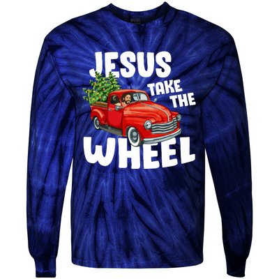 Jesus Christ Take The Wheel Red Truck Christmas Christian Tie-Dye Long Sleeve Shirt