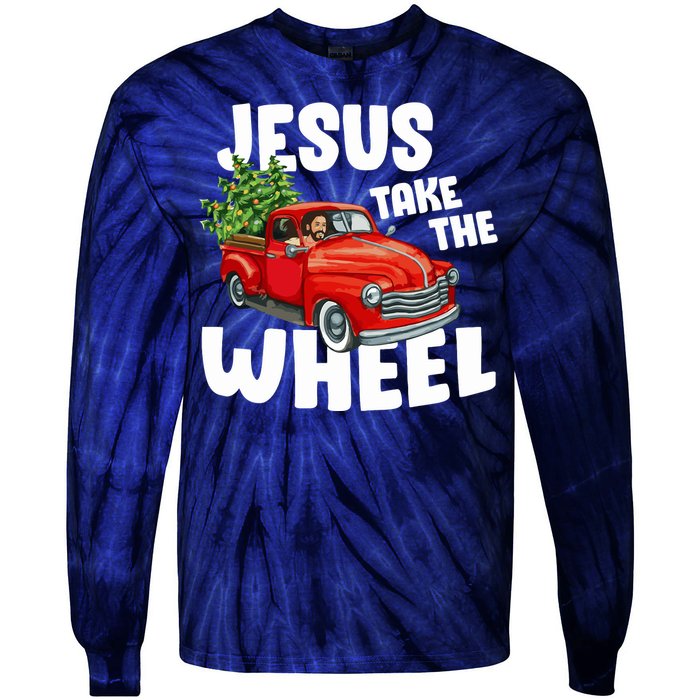 Jesus Christ Take The Wheel Red Truck Christmas Christian Tie-Dye Long Sleeve Shirt