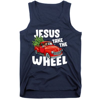 Jesus Christ Take The Wheel Red Truck Christmas Christian Tank Top