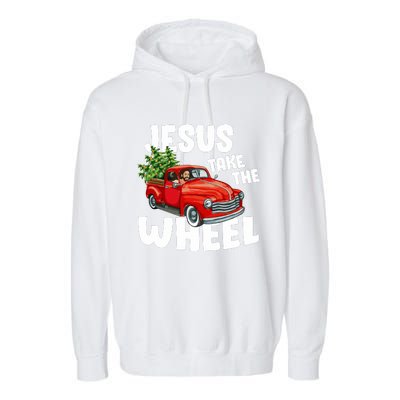 Jesus Christ Take The Wheel Red Truck Christmas Christian Garment-Dyed Fleece Hoodie