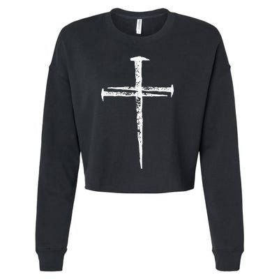 Jesus Cross Three Nails Christian Vintage Cropped Pullover Crew