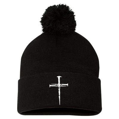 Jesus Cross Three Nails Christian Vintage Pom Pom 12in Knit Beanie