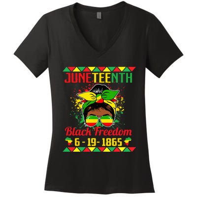 Juneteenth Celebrations through glasses of Bold Black  Women's V-Neck T-Shirt