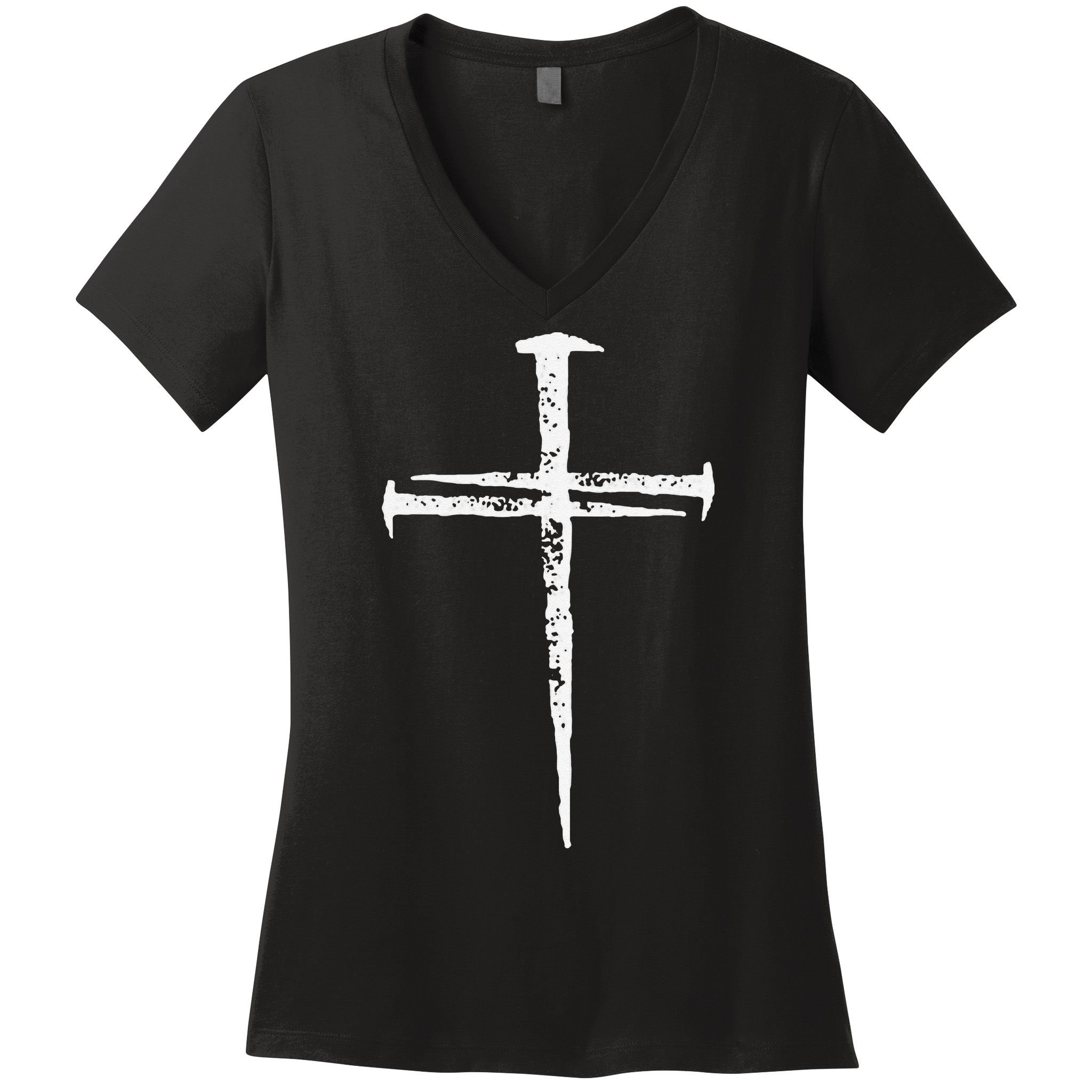 Jesus Cross Three Nails Christian Vintage Women's V-Neck T-Shirt