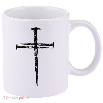 Jesus Cross Three Nails Christian Vintage 11oz C Handle Ceramic Mug