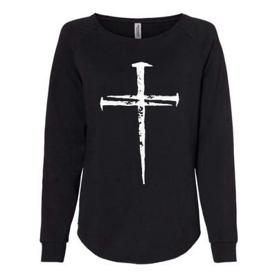 Jesus Cross Three Nails Christian Vintage Womens California Wash Sweatshirt