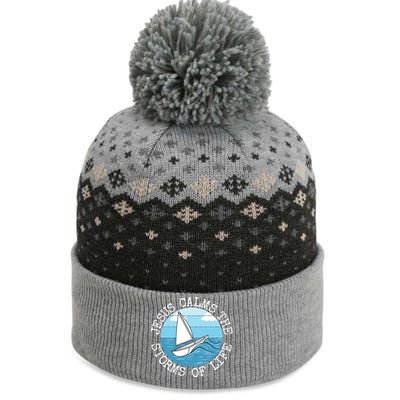 Jesus Calms The Storms Of Life Sailing Christian Sailor The Baniff Cuffed Pom Beanie