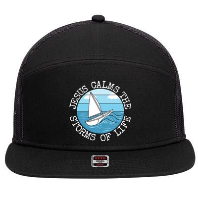 Jesus Calms The Storms Of Life Sailing Christian Sailor 7 Panel Mesh Trucker Snapback Hat