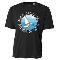 Jesus Calms The Storms Of Life Sailing Christian Sailor Cooling Performance Crew T-Shirt