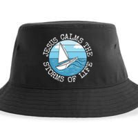 Jesus Calms The Storms Of Life Sailing Christian Sailor Sustainable Bucket Hat