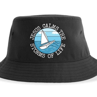 Jesus Calms The Storms Of Life Sailing Christian Sailor Sustainable Bucket Hat