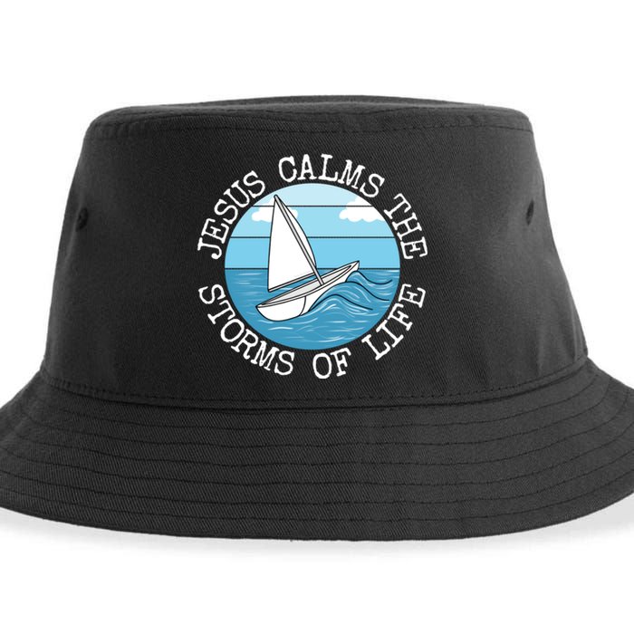 Jesus Calms The Storms Of Life Sailing Christian Sailor Sustainable Bucket Hat