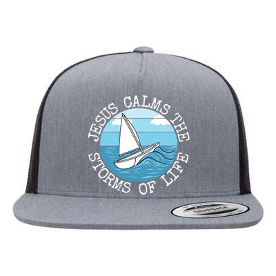 Jesus Calms The Storms Of Life Sailing Christian Sailor Flat Bill Trucker Hat