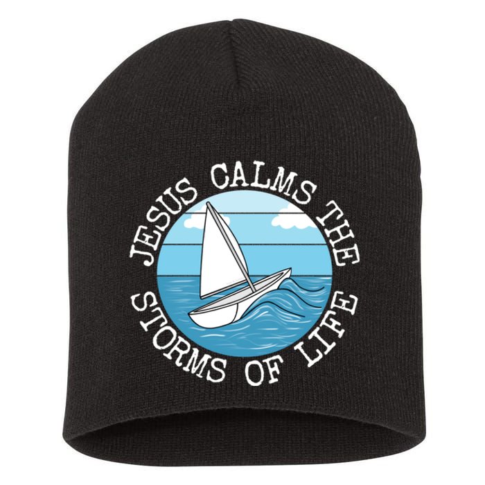 Jesus Calms The Storms Of Life Sailing Christian Sailor Short Acrylic Beanie