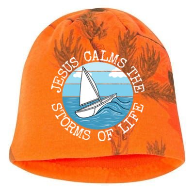 Jesus Calms The Storms Of Life Sailing Christian Sailor Kati - Camo Knit Beanie