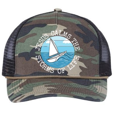 Jesus Calms The Storms Of Life Sailing Christian Sailor Retro Rope Trucker Hat Cap