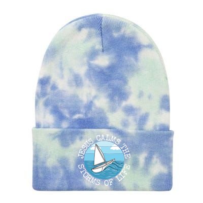 Jesus Calms The Storms Of Life Sailing Christian Sailor Tie Dye 12in Knit Beanie