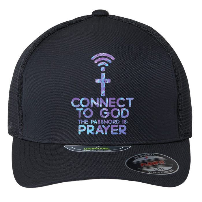 Jesus Christian Tee Connect To God The Password Is Prayer Flexfit Unipanel Trucker Cap
